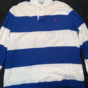 Long sleeve blue and white Ralph Lauren Polo